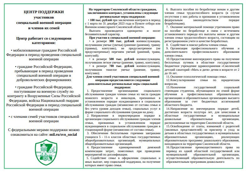 на территории Смоленской области гражданам, заключившим контракт, установлены следующие региональные меры поддержки - фото - 5